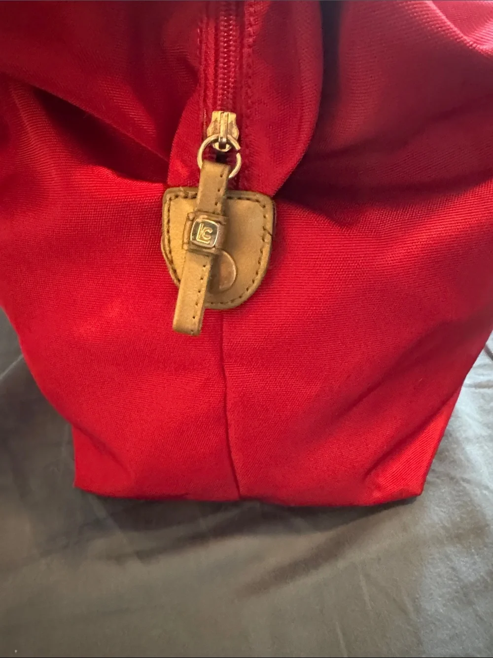Liz Claiborne Red Nylon Tote with Gold Accents